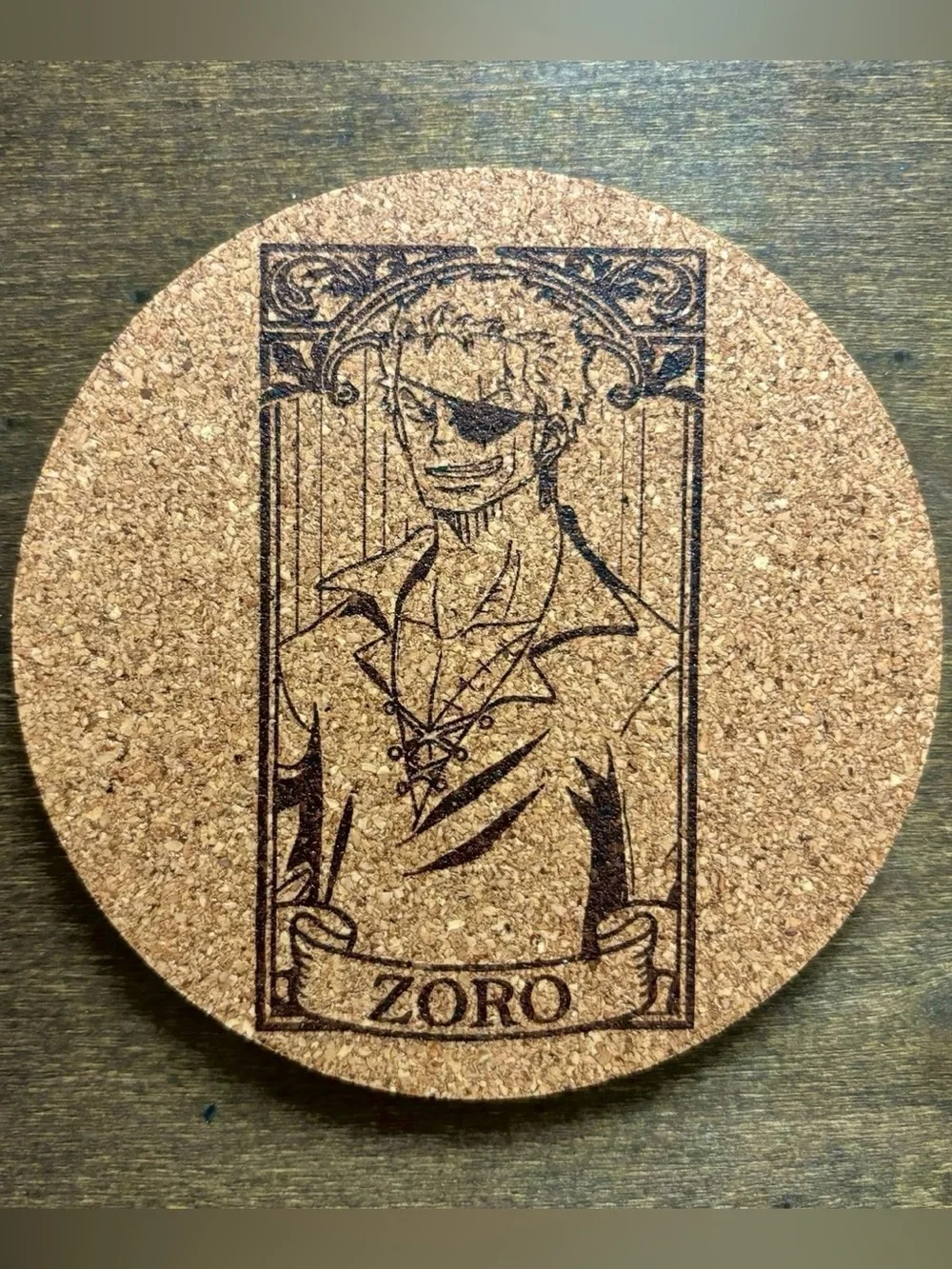 One Piece Zoro Laser Engraved Cork Coasters Lot of 6